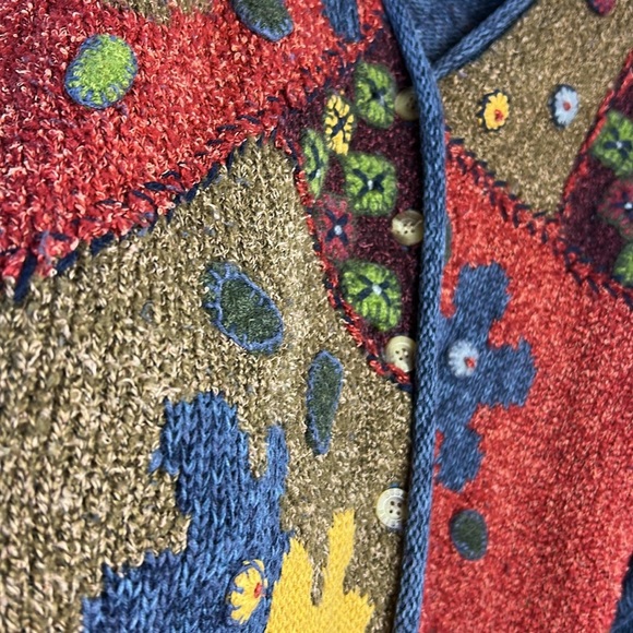 VTG Y2K Susan Bristol Colorful Size PS Patchwork Women's Cardigan Sweater Floral - Picture 7 of 14